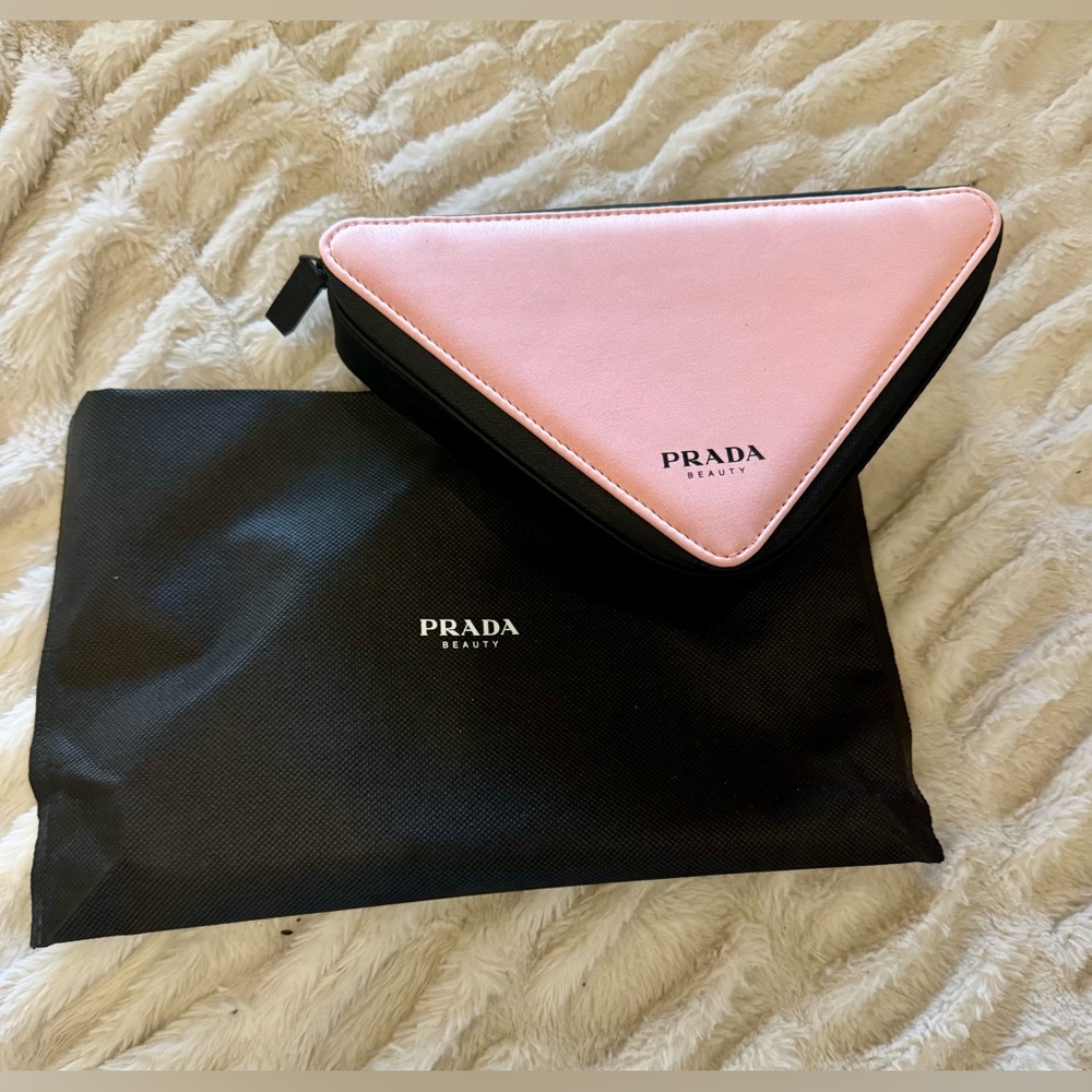 Prada Triangle Cosmetic Makeup Travel Pouch Bag Pink/Black